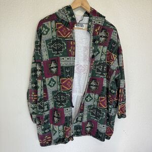 Vintage Sweater Women L Multicolor 3/4 Sleeve Button Front 90s 80's Southwest